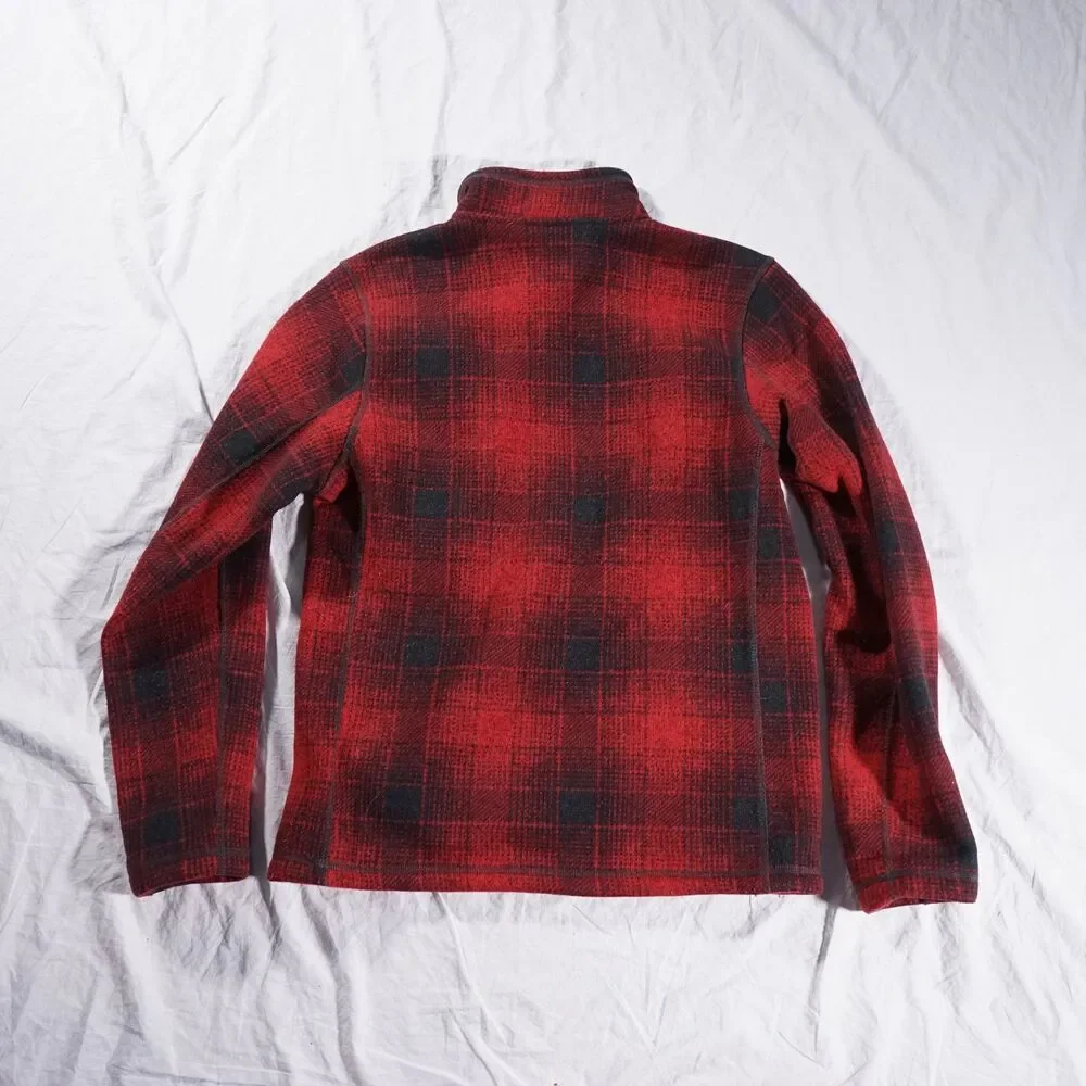 The North Face Quarter Zip Fleece Jacket Red Black Plaid Rare Mens Small